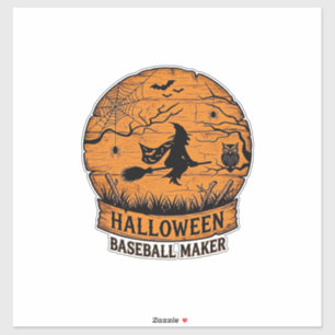 Halloween Baseball Maker Flying Witch Wooden Moon 