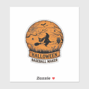 Halloween Baseball Maker Flying Witch Wooden Moon