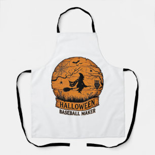 Halloween Baseball Maker Flying Witch Wooden Moon  Apron
