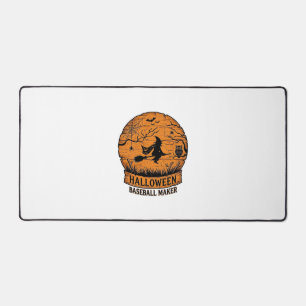 Halloween Baseball Maker Flying Witch Wooden Moon Desk Mat
