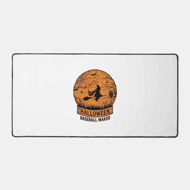 Halloween Baseball Maker Flying Witch Wooden Moon  Desk Mat (Front)