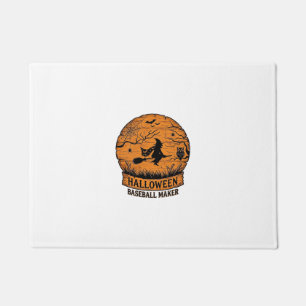 Halloween Baseball Maker Flying Witch Wooden Moon  Doormat