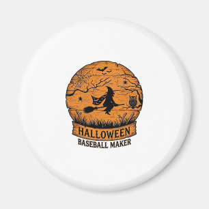 Halloween Baseball Maker Flying Witch Wooden Moon  Magnet