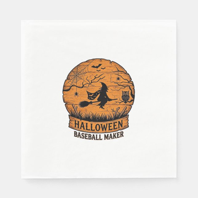 Halloween Baseball Maker Flying Witch Wooden Moon  Napkin (Front)