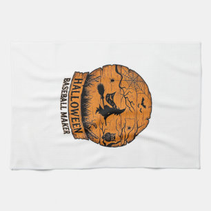 Halloween Baseball Maker Flying Witch Wooden Moon  Tea Towel