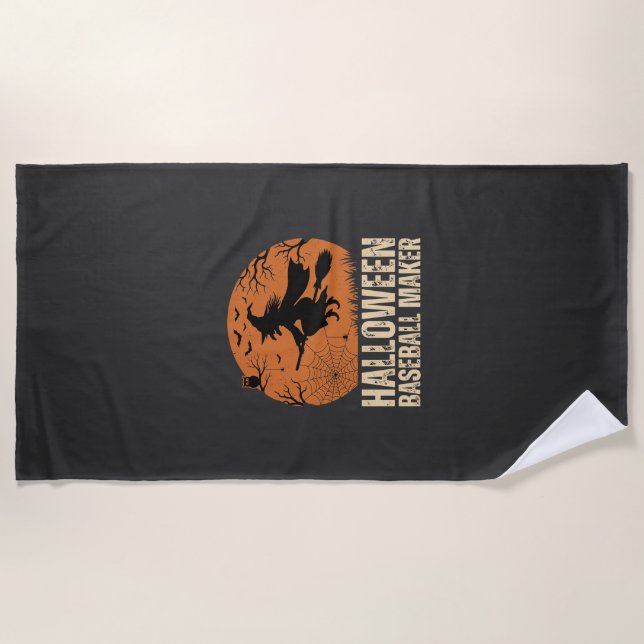 Halloween Baseball Maker Vintage Witch Graphic Beach Towel (Front)