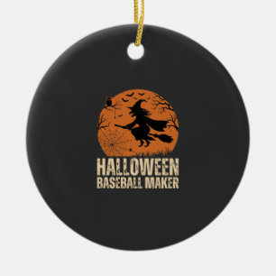 Halloween Baseball Maker Vintage Witch Graphic Ceramic Tree Decoration