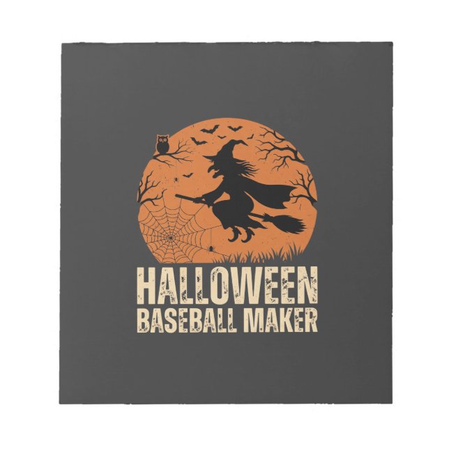Halloween Baseball Maker Vintage Witch Graphic Notepad (Front)