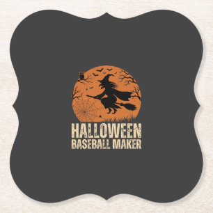 Halloween Baseball Maker Vintage Witch Graphic Paper Coaster