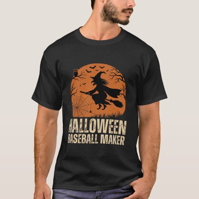 Halloween Baseball Maker Vintage Witch Graphic T-Shirt (Front)