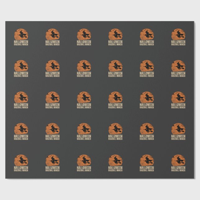 Halloween Baseball Maker Vintage Witch Graphic Wrapping Paper (Flat)