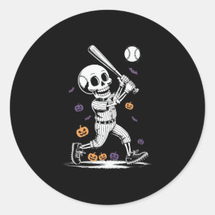 Halloween Baseball Skeleton Hitting Classic Round Sticker