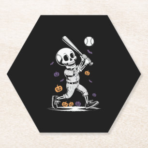 Halloween Baseball Skeleton Hitting Paper Coaster