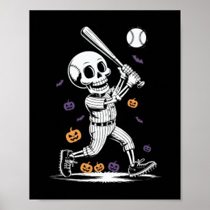 Halloween Baseball Skeleton Hitting Poster