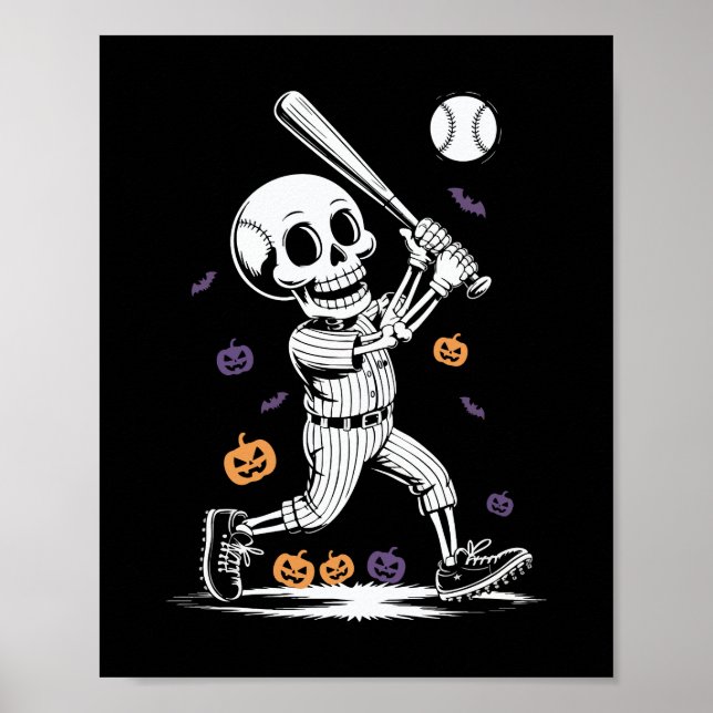 Halloween Baseball Skeleton Hitting Poster (Front)