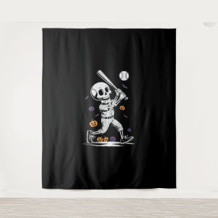 Halloween Baseball Skeleton Hitting Tapestry