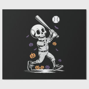 Halloween Baseball Skeleton Hitting Wrapping Paper