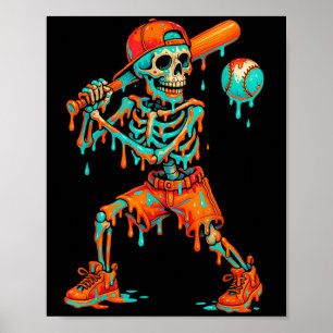 Halloween Baseball Skeleton Ice Cream Drip Basebal Poster