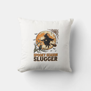 Halloween Baseball Witch Vintage Engraving Shirt_1 Cushion