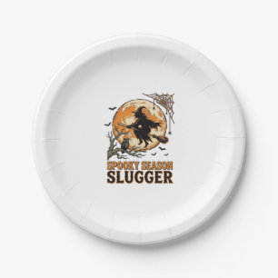 Halloween Baseball Witch Vintage Engraving Shirt_1 Paper Plate