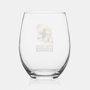 Halloween Baseball Witch Vintage Engraving Shirt_1 Stemless Wine Glass