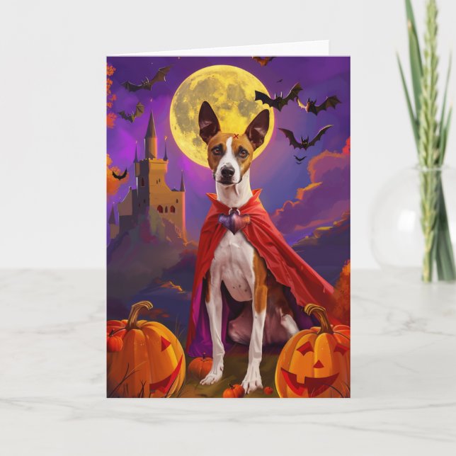 Halloween Basenji Dog Pumpkins Scary  Card (Front)