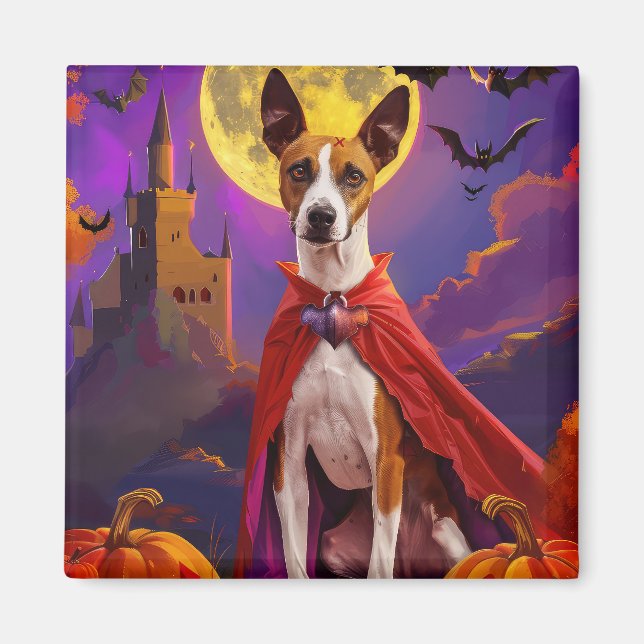 Halloween Basenji Dog Pumpkins Scary  Magnet (Front)