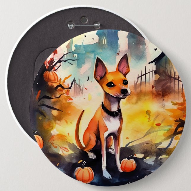 Halloween Basenji With Pumpkins Scary  6 Cm Round Badge (Front & Back)