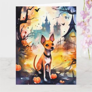 Halloween Basenji With Pumpkins Scary  Card