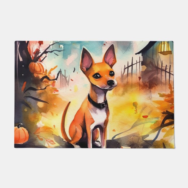 Halloween Basenji With Pumpkins Scary  Doormat (Front)