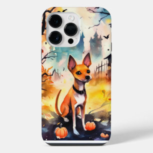 Halloween Basenji With Pumpkins Scary iPhone 14 Pro Max Case