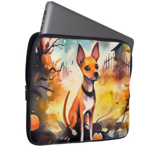 Halloween Basenji With Pumpkins Scary Laptop Sleeve
