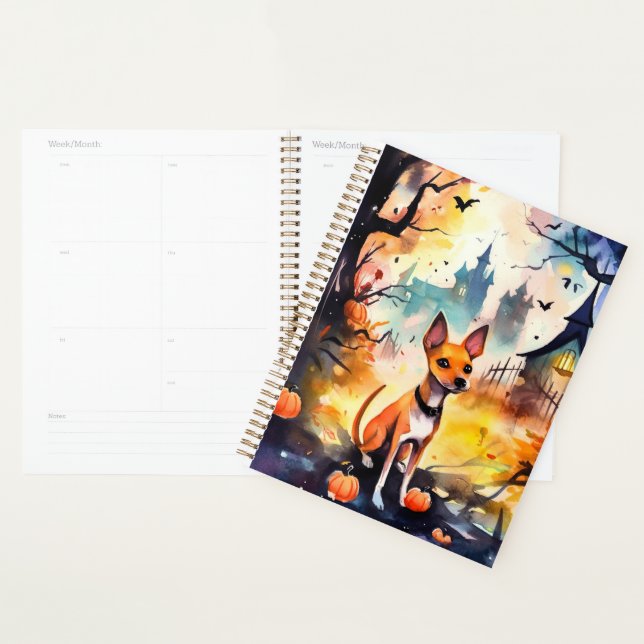 Halloween Basenji With Pumpkins Scary  Planner (Display)