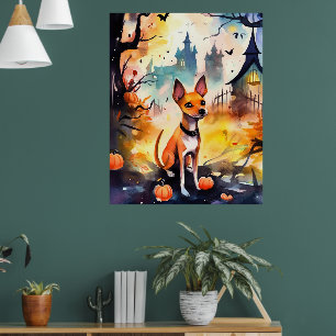 Halloween Basenji With Pumpkins Scary Poster