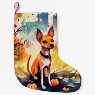 Halloween Basenji With Pumpkins Scary  Small Christmas Stocking
