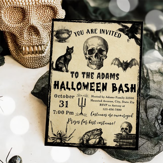 Halloween Bash Adult Vintage Gothic Skull Invitation (Creator Uploaded)