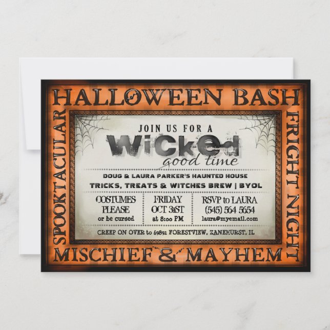 Halloween Bash Orange & White Wicked Invite (Front)