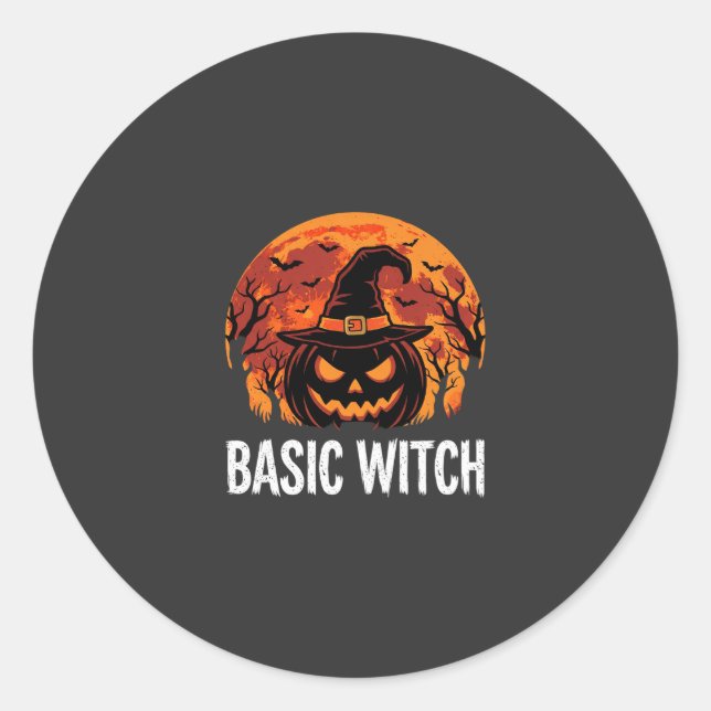 Halloween Basic Witch Pumpkin Moon Graphic Classic Round Sticker (Front)