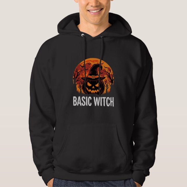 Halloween Basic Witch Pumpkin Moon Graphic Hoodie (Front)