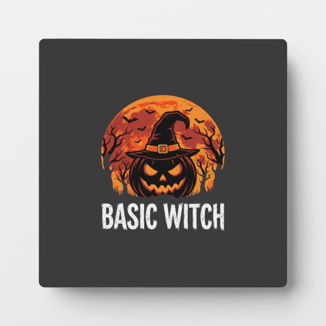 Halloween Basic Witch Pumpkin Moon Graphic Plaque (Front)