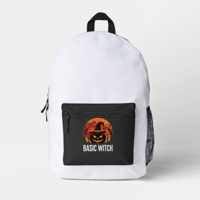 Halloween Basic Witch Pumpkin Moon Graphic Printed Backpack (Front)