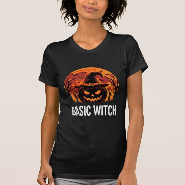 Halloween Basic Witch Pumpkin Moon Graphic T-Shirt (Front)