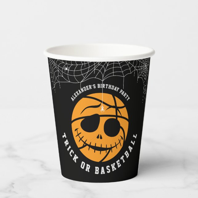 Halloween Basket Ball Trick or Basketball Birthday Paper Cups (Back)