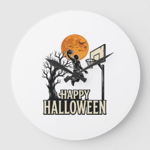 Halloween Basketball Happy Halloween Vintage Sport Large Clock