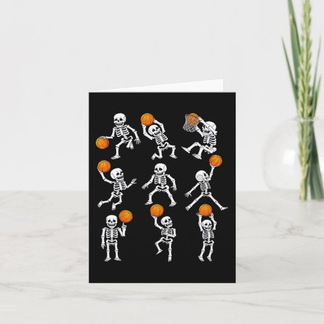 Halloween Basketball Skeletons Dunking Dribble Boy Card (Front)