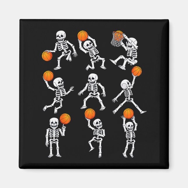 Halloween Basketball Skeletons Dunking Dribble Boy Magnet (Front)
