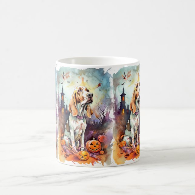 Halloween Basset Hound With Pumpkins Scary Coffee Mug (Center)