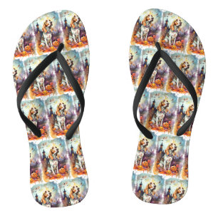 Halloween Basset Hound With Pumpkins Scary Jandals