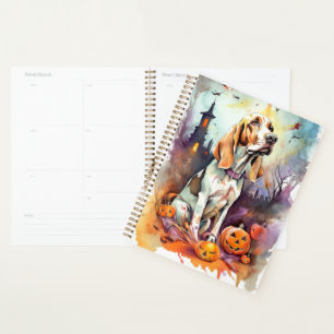 Halloween Basset Hound With Pumpkins Scary  Planner