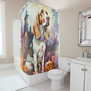 Halloween Basset Hound With Pumpkins Scary  Shower Curtain